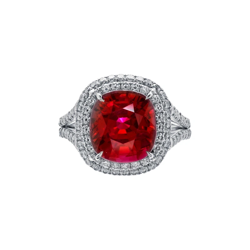 Platinum, 6.06ct Burmese Pigeon's Blood Ruby and Diamond Ring