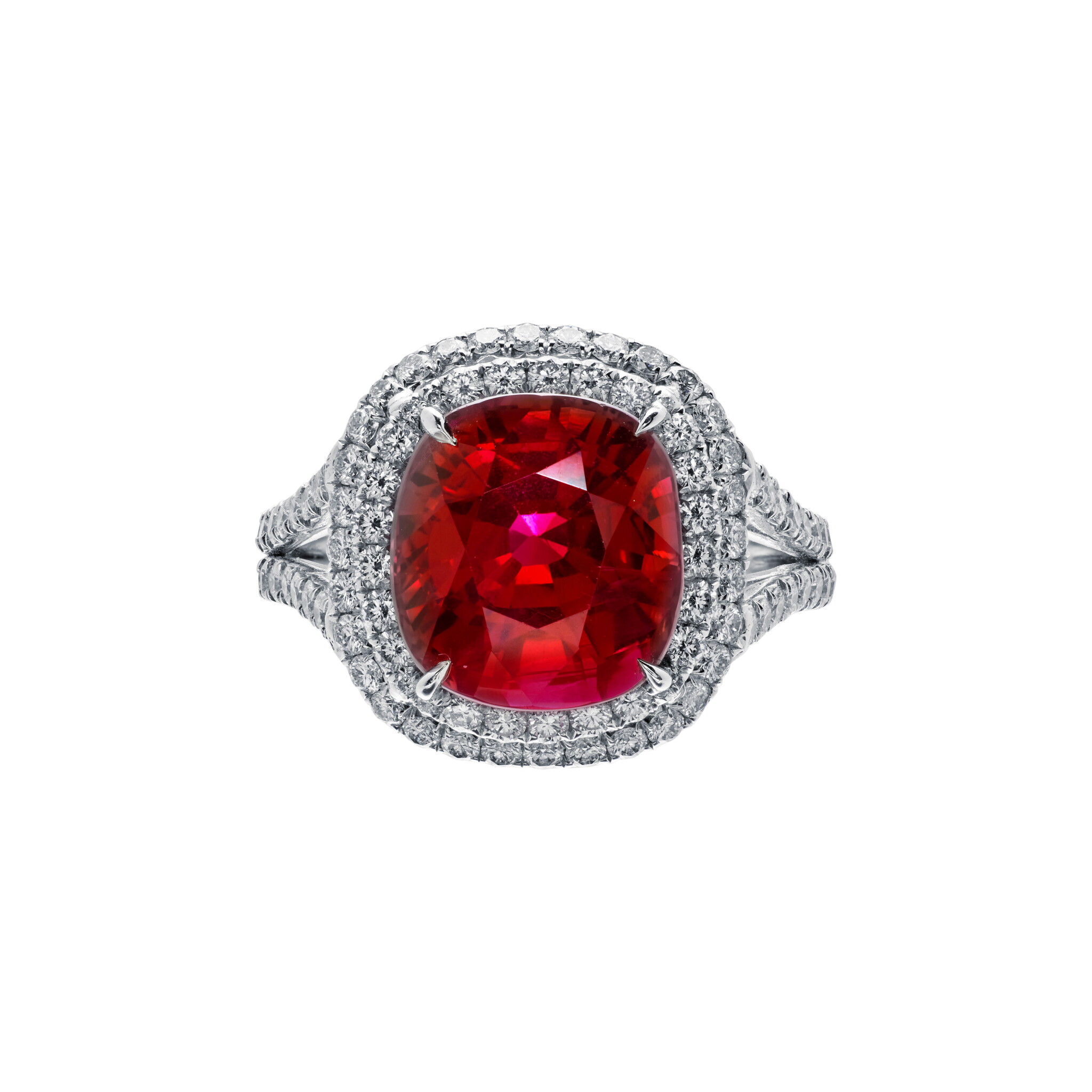 Platinum, 6.06ct Burmese Pigeon's Blood Ruby and Diamond Ring — view 1