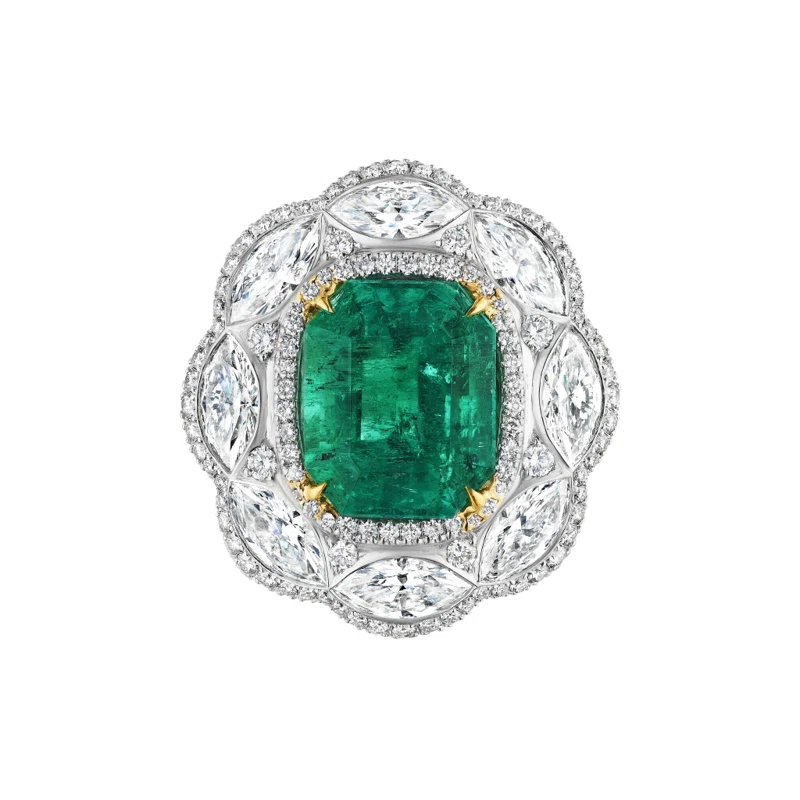 Platinum, 6.16ct Colombian Emerald and Diamond Ring