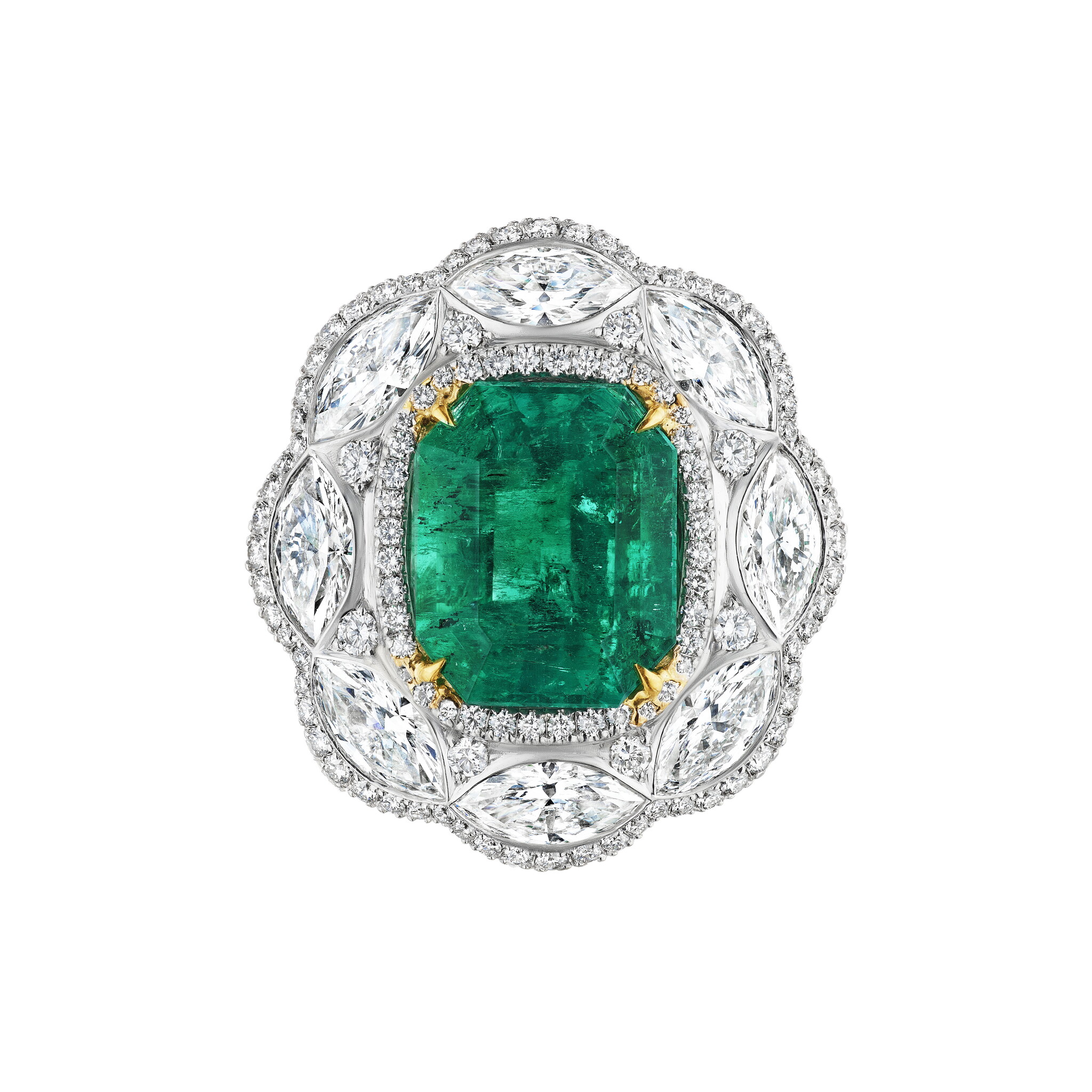 Platinum, 6.16ct Colombian Emerald and Diamond Ring — view 1