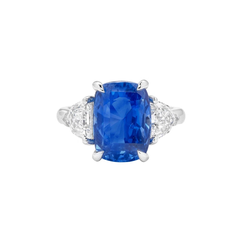 Platinum, 6.36ct Ceylon Sapphire and Diamond Ring