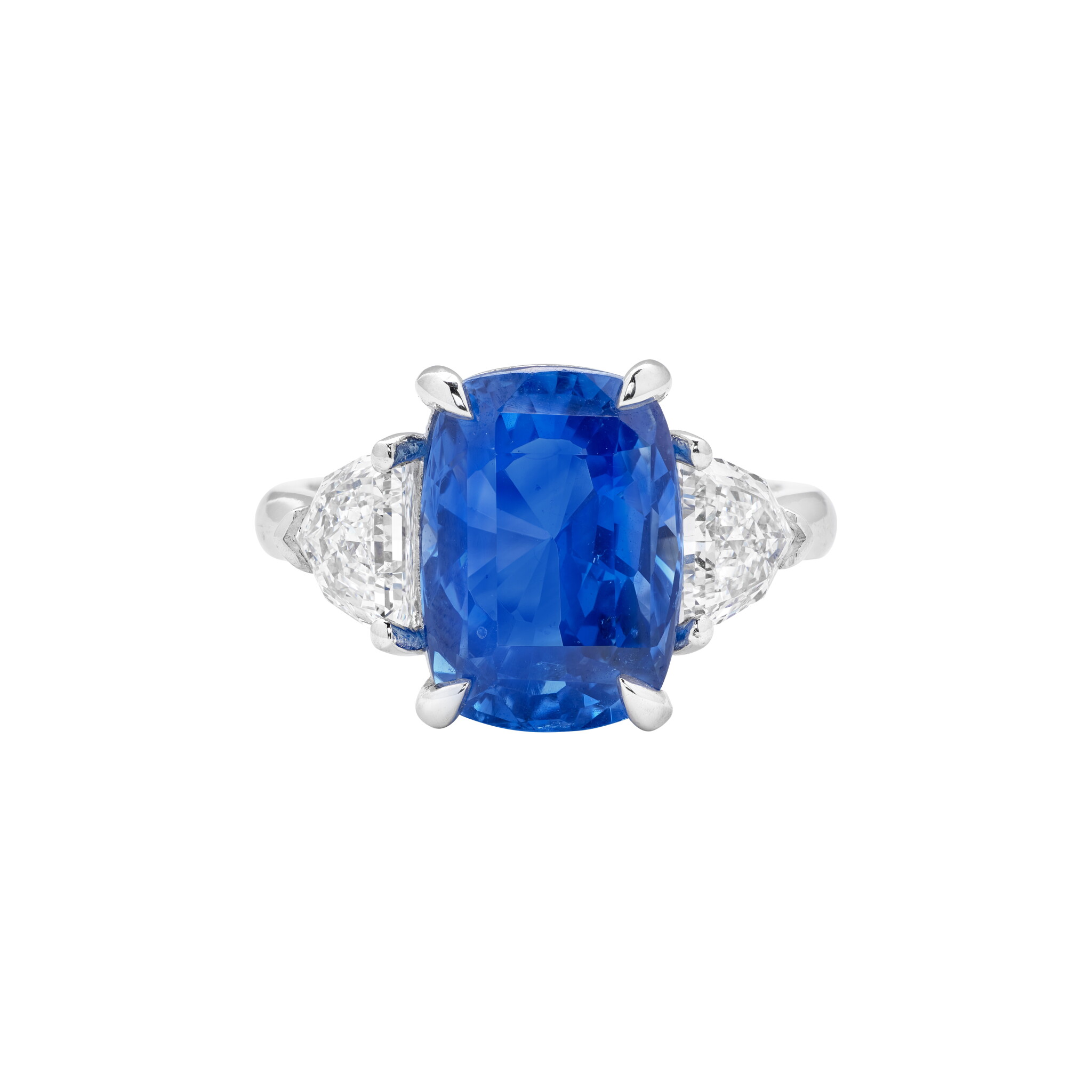 Platinum, 6.36ct Ceylon Sapphire and Diamond Ring — view 1