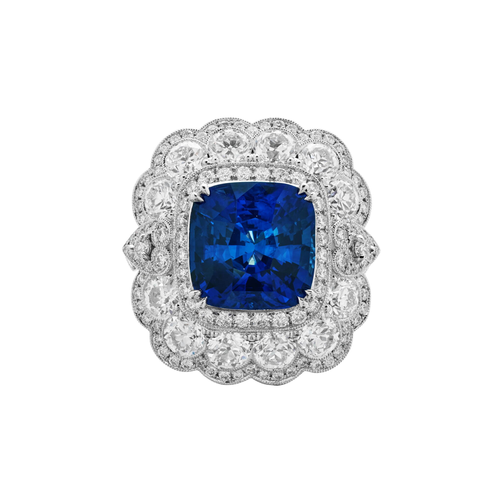 Platinum, 7.01ct Ceylon Sapphire and Diamond Ring — view 1