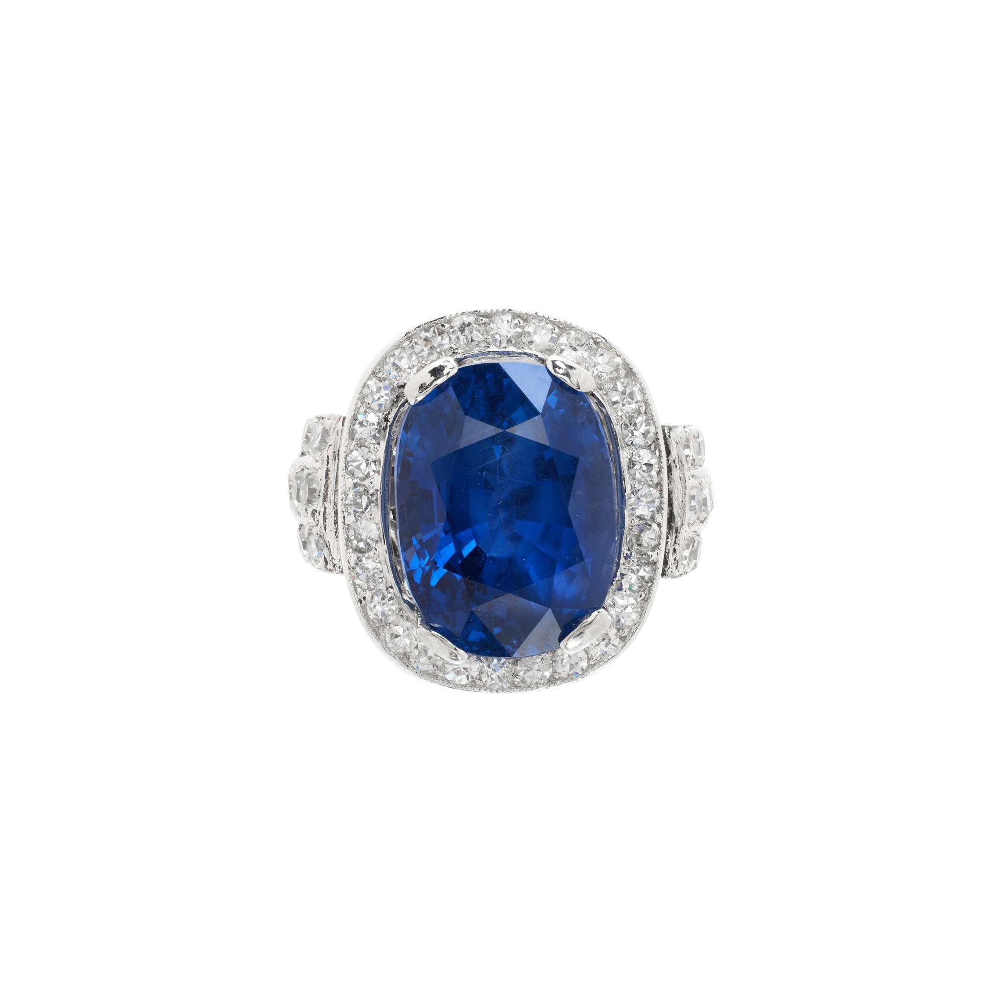 Platinum, 7.39ct Burmese Sapphire and Diamond Ring — view 1
