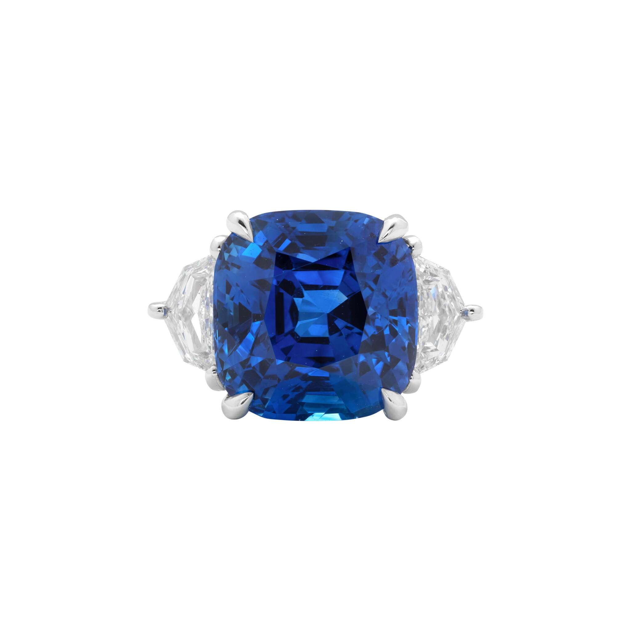 Platinum, 7.87ct Ceylon Royal Blue Sapphire and Diamond Ring — view 1