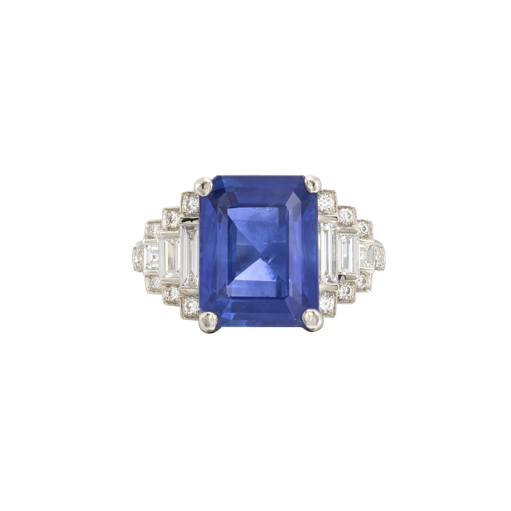 Platinum, 7.06ct Ceylon Sapphire and Diamond Ring — view 1