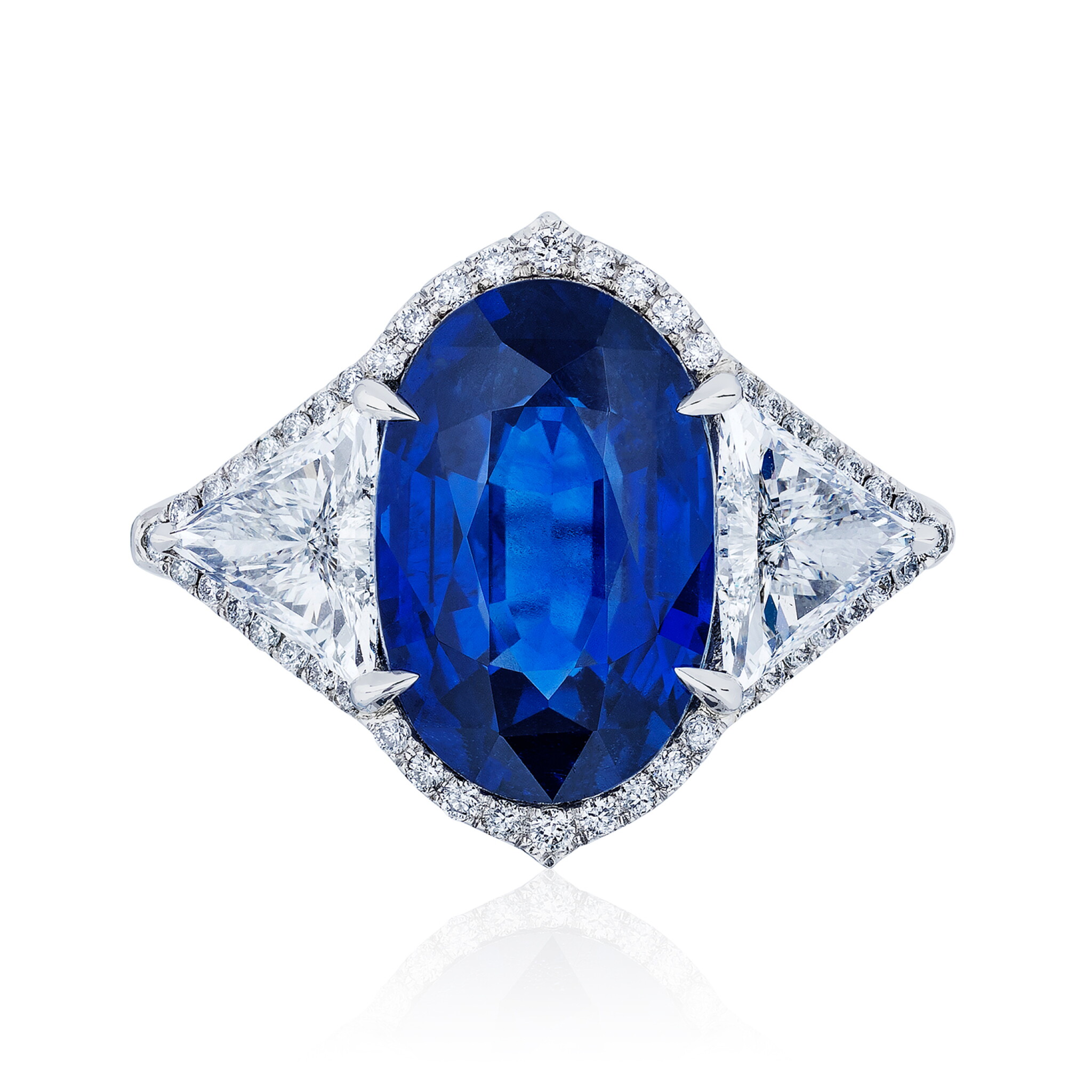 Platinum, 8.25ct Sapphire and Diamond Ring — view 1