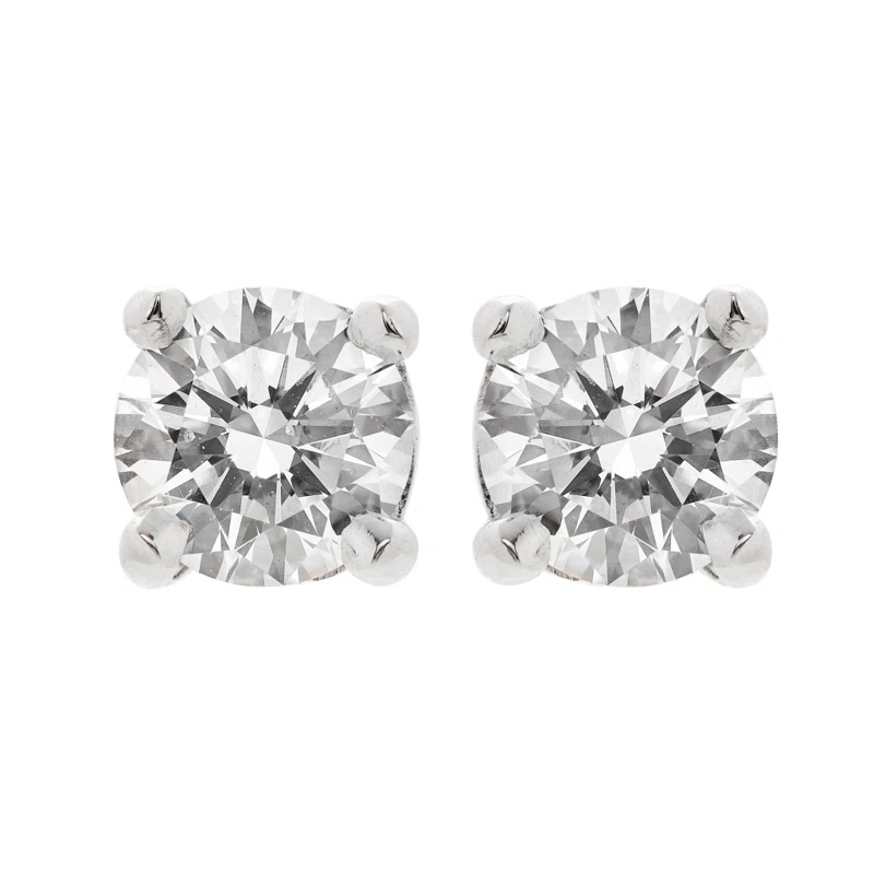 Platinum and 1.04ctw Round Brilliant Cut Diamond Stud Earrings