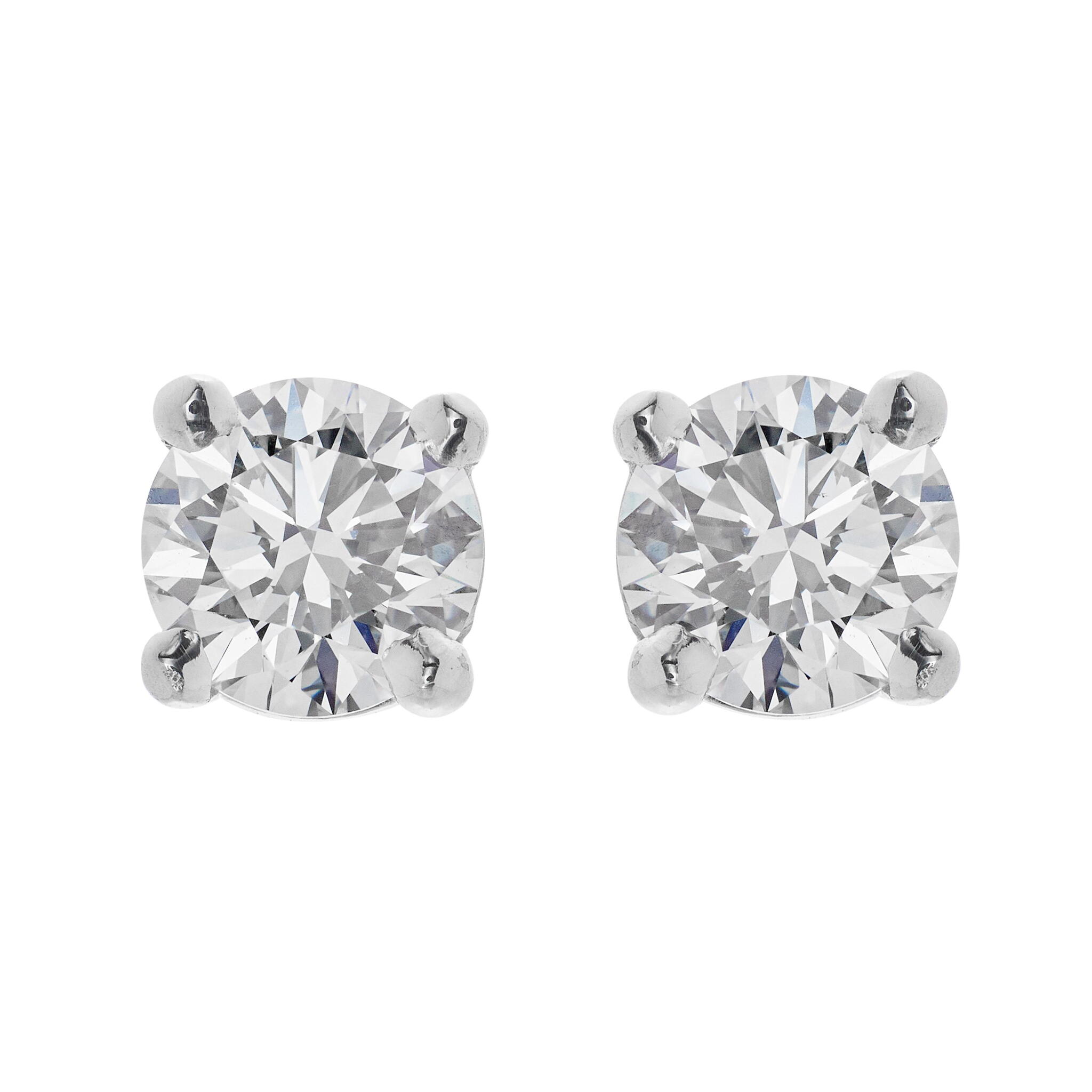 Platinum and 1.14ctw Round Brilliant Cut Diamond Stud Earrings — view 1