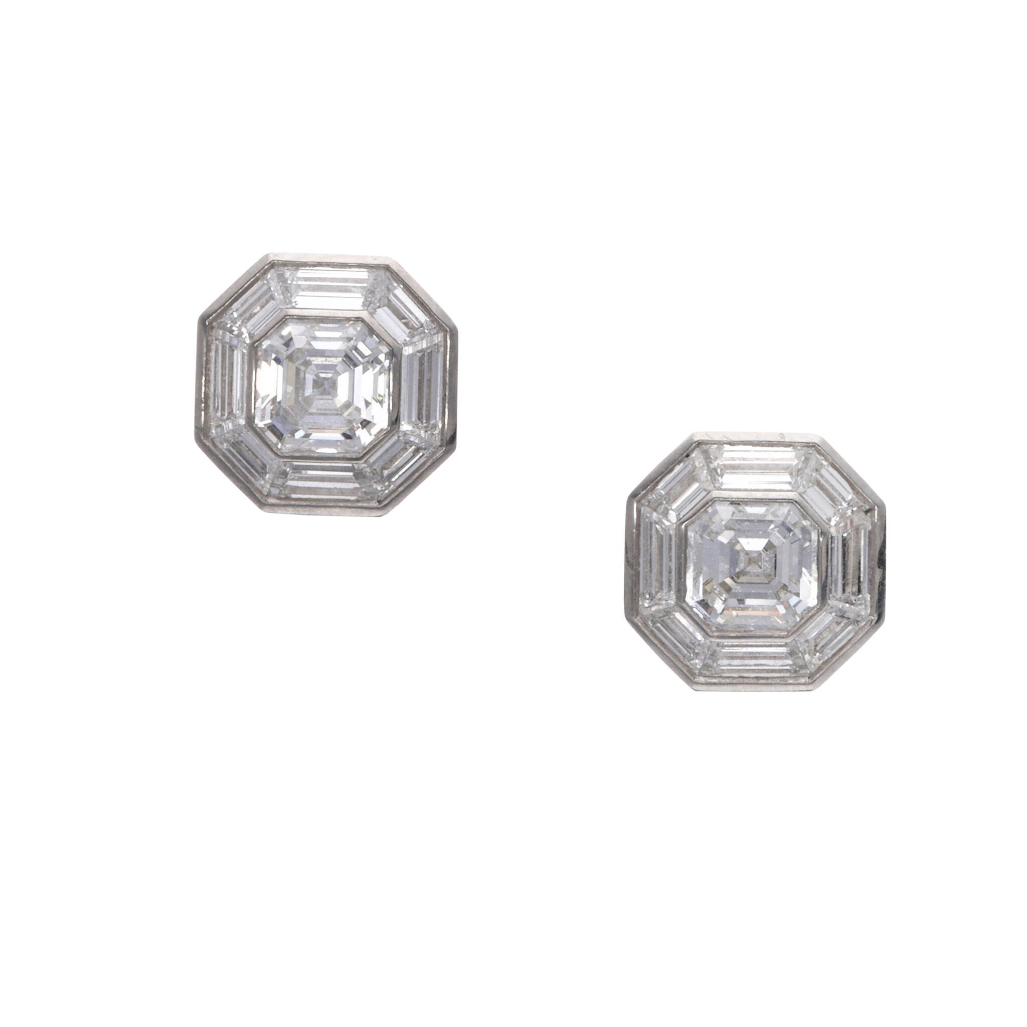 Platinum and 1.40ctw Asscher Cut Diamond Stud Earrings — view 1
