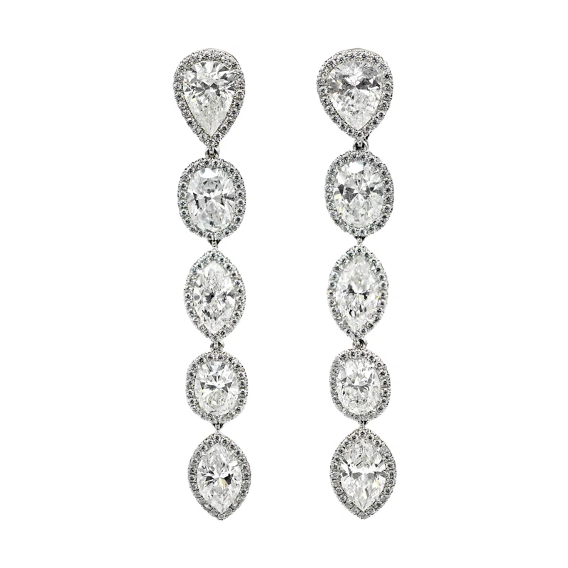Platinum and 10.74ctw Fancy Cut Diamond Drop Earrings