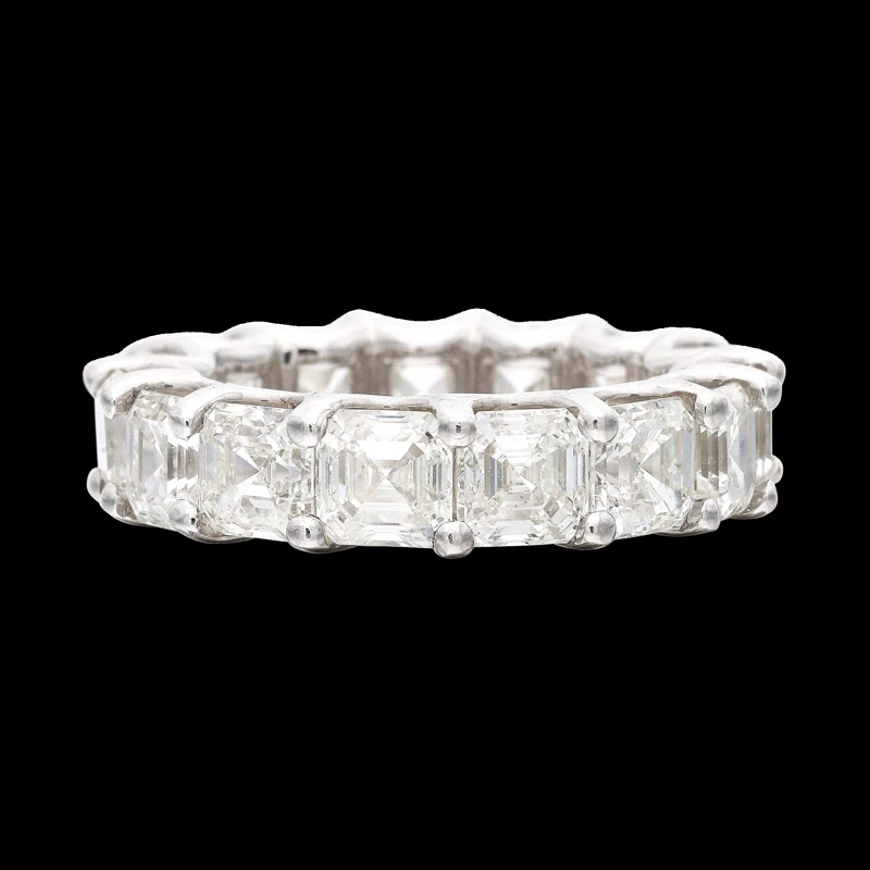 Platinum and 10.95ctw Asscher Cut Diamond Eternity Band Ring