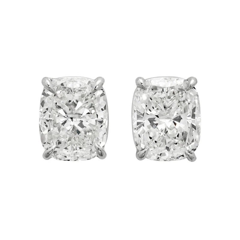 Platinum and 10.21ctw Cushion Cut Diamond Stud Earrings