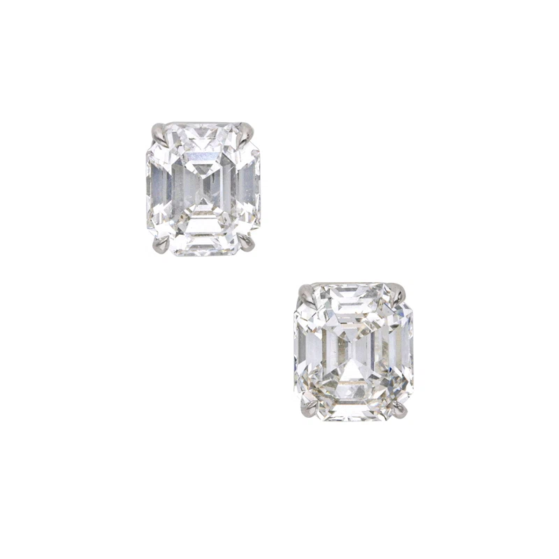Platinum and 10.33ctw Emerald Cut Diamond Stud Earrings