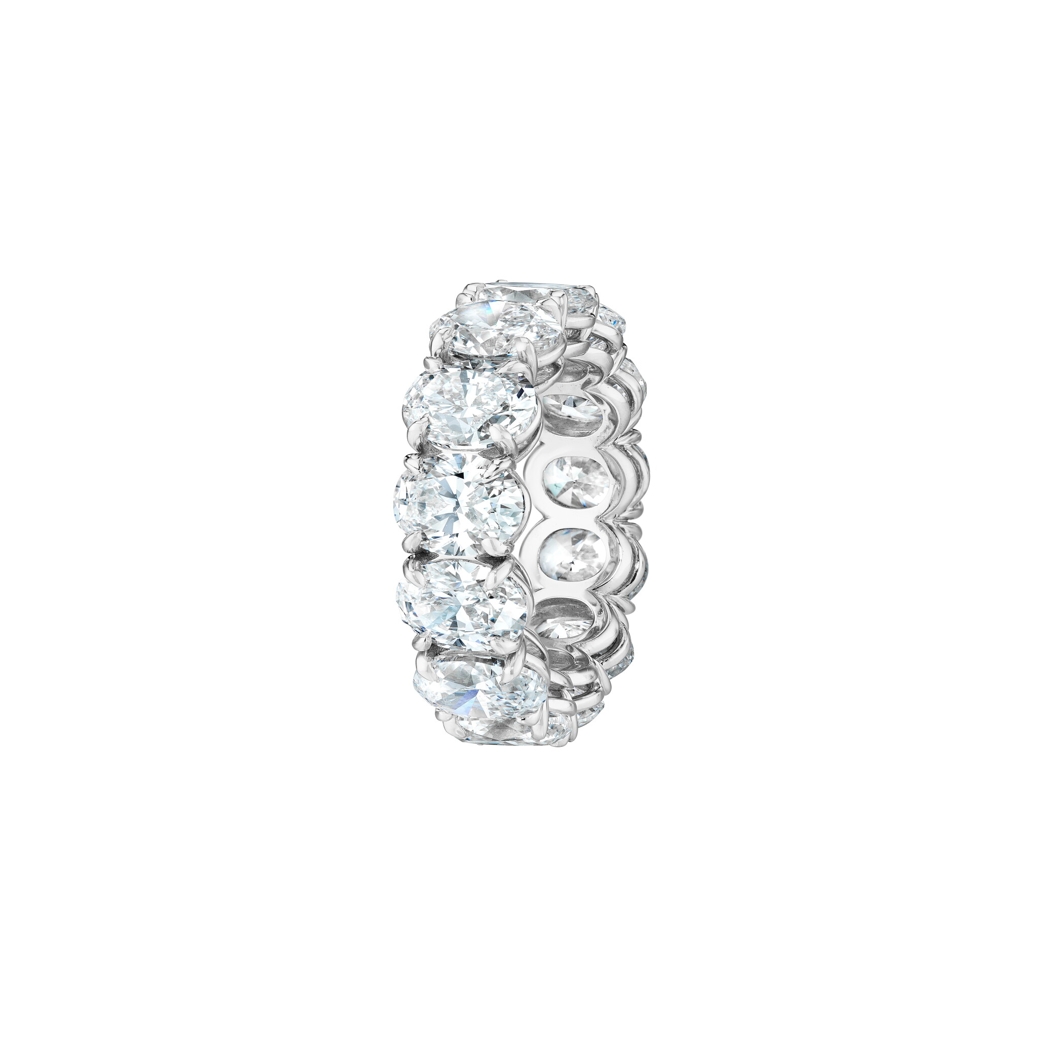 Platinum and 10.98ct Oval Cut Diamond Eternity Band Ring — view 1