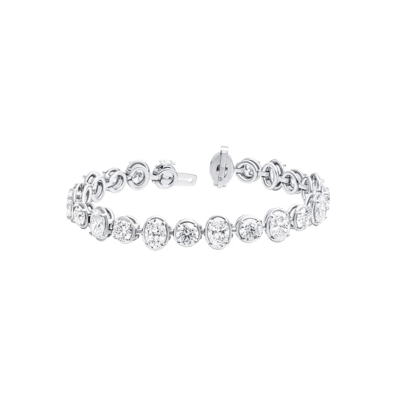 Platinum and 13.26ctw Oval and Round Brilliant Cut Diamond Tennis Bracelet
