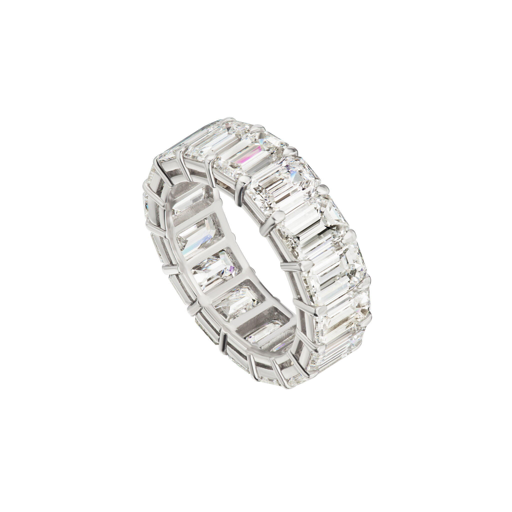 Platinum and 14.00ct Emerald Cut Diamond Eternity Band Ring — view 1