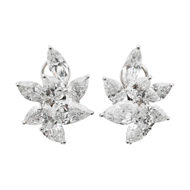 Platinum and 16.79ctw Diamond Cluster Earclips