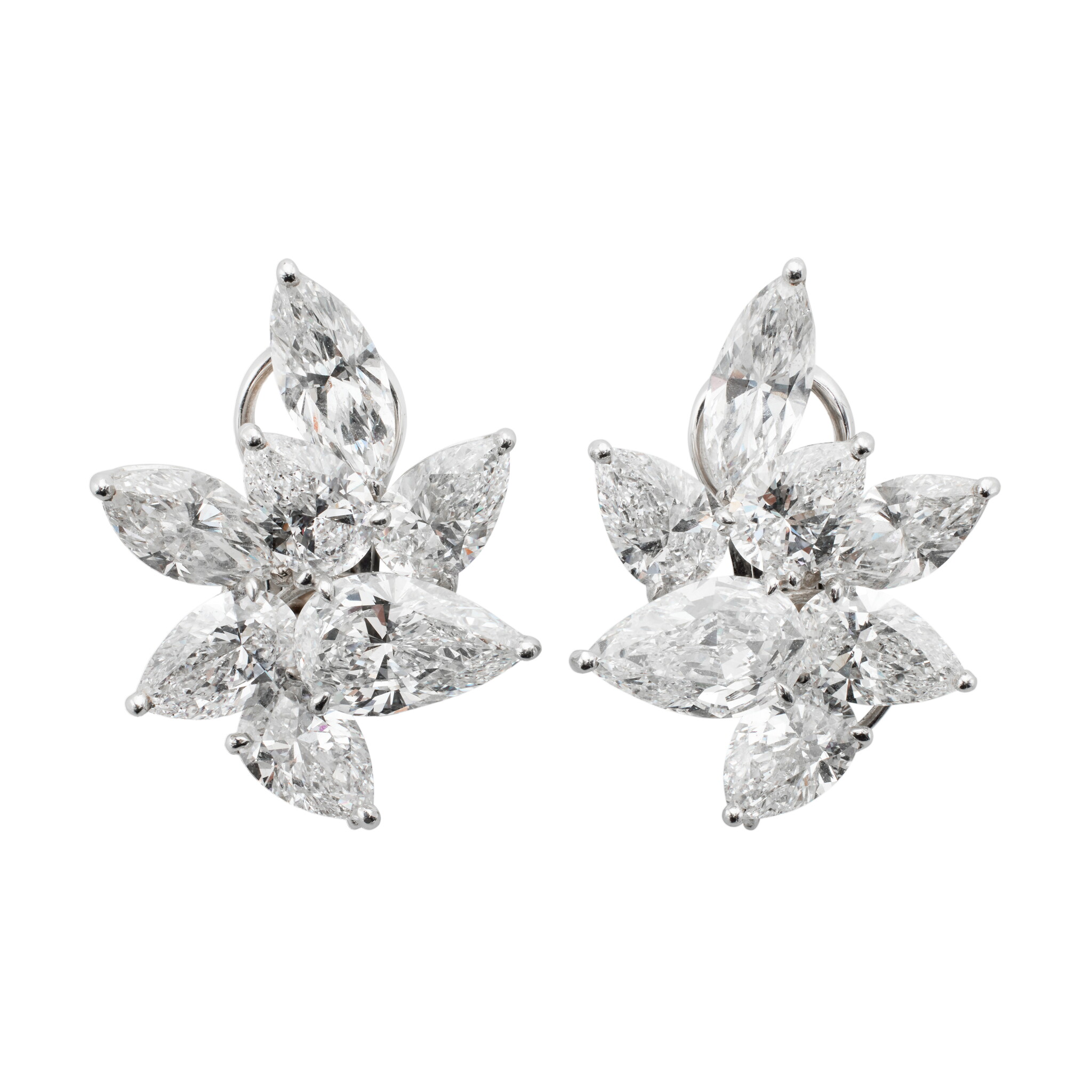 Platinum and 16.79ctw Diamond Cluster Earclips — view 1