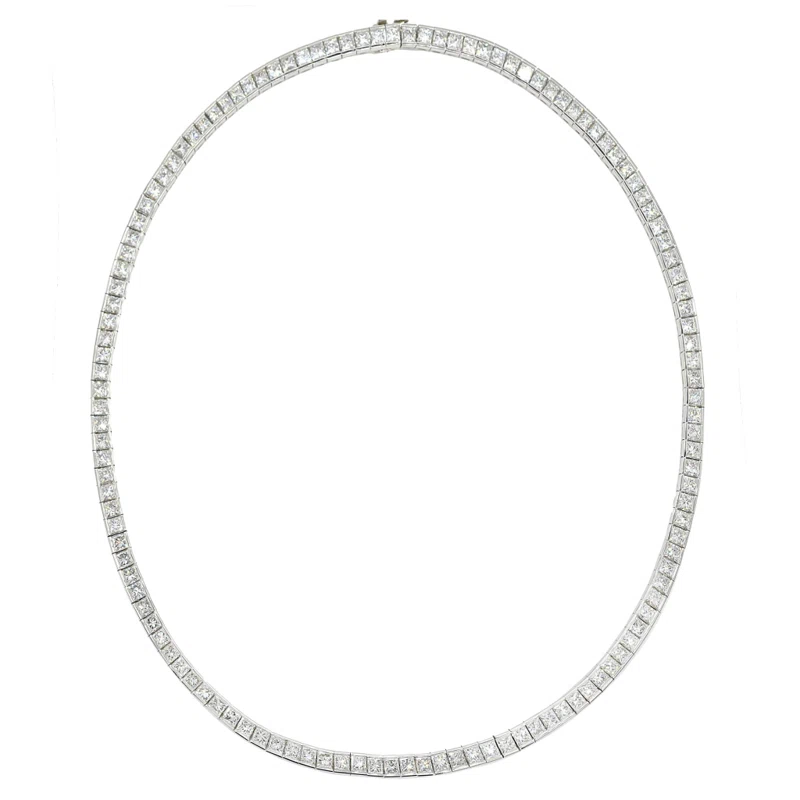 Platinum and 18.95ctw Princess Cut Diamond Tennis Necklace