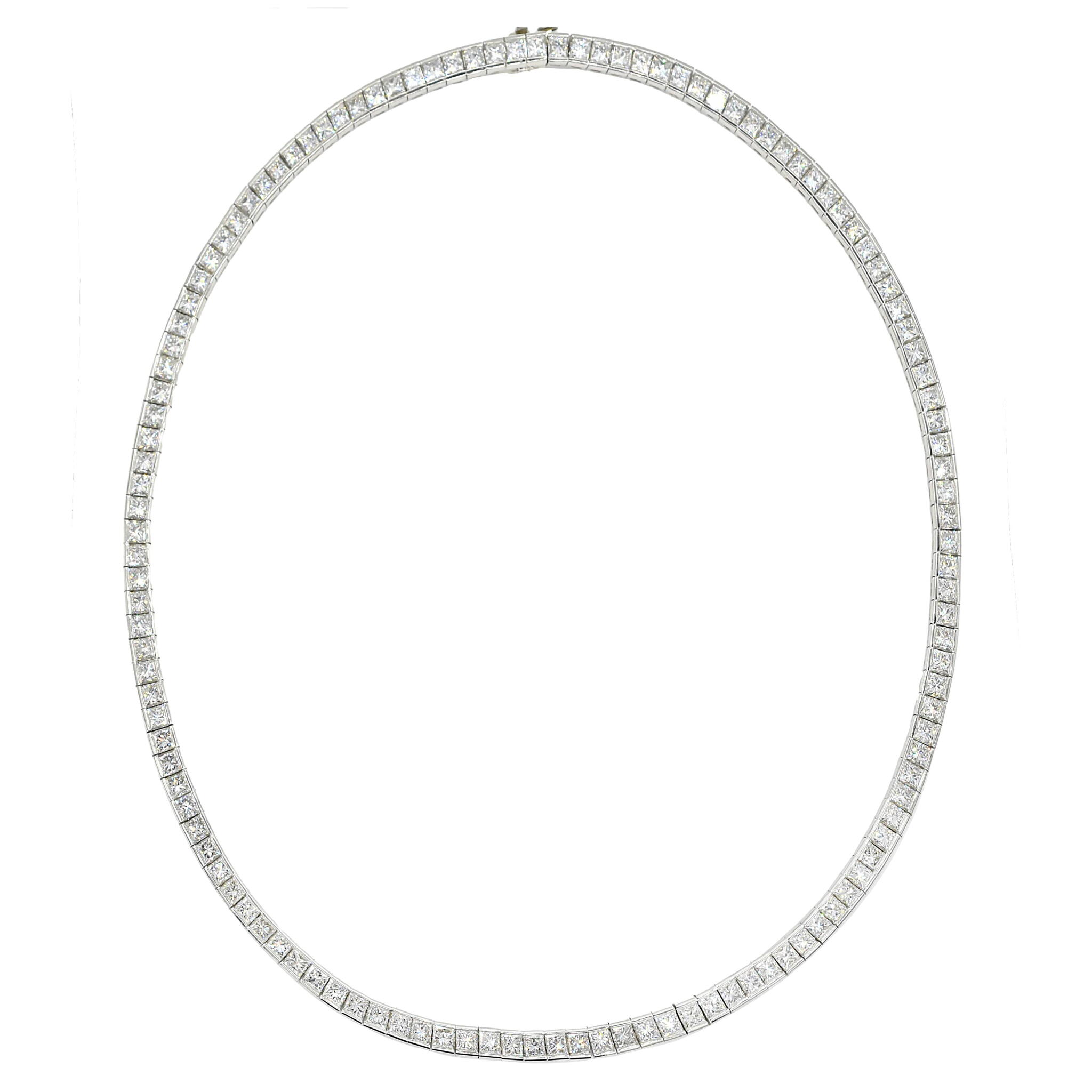 Platinum and 18.95ctw Princess Cut Diamond Tennis Necklace — view 1
