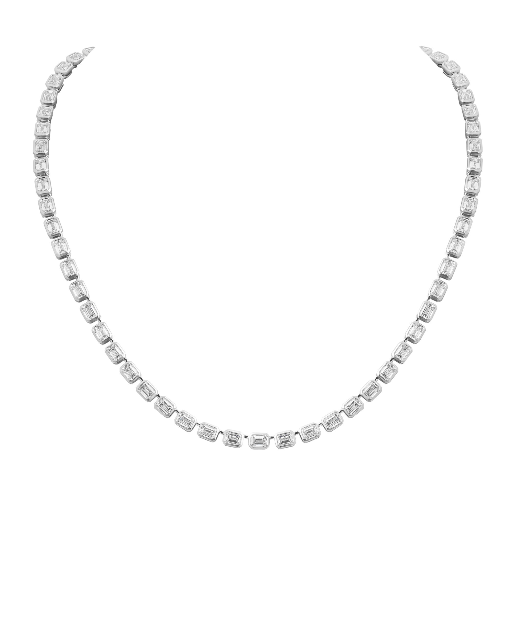 Platinum and 19.60ctw Emerald Cut Diamond Tennis Necklace — view 1