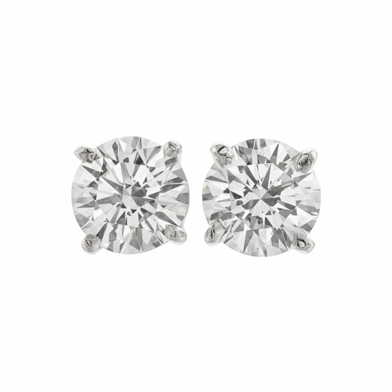 Platinum and 2.11ctw Round Brilliant Cut Diamond Stud Earrings