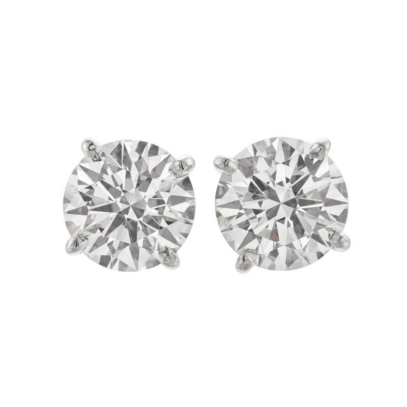 Platinum and 3.01ctw Round Brilliant Cut Diamond Stud Earrings