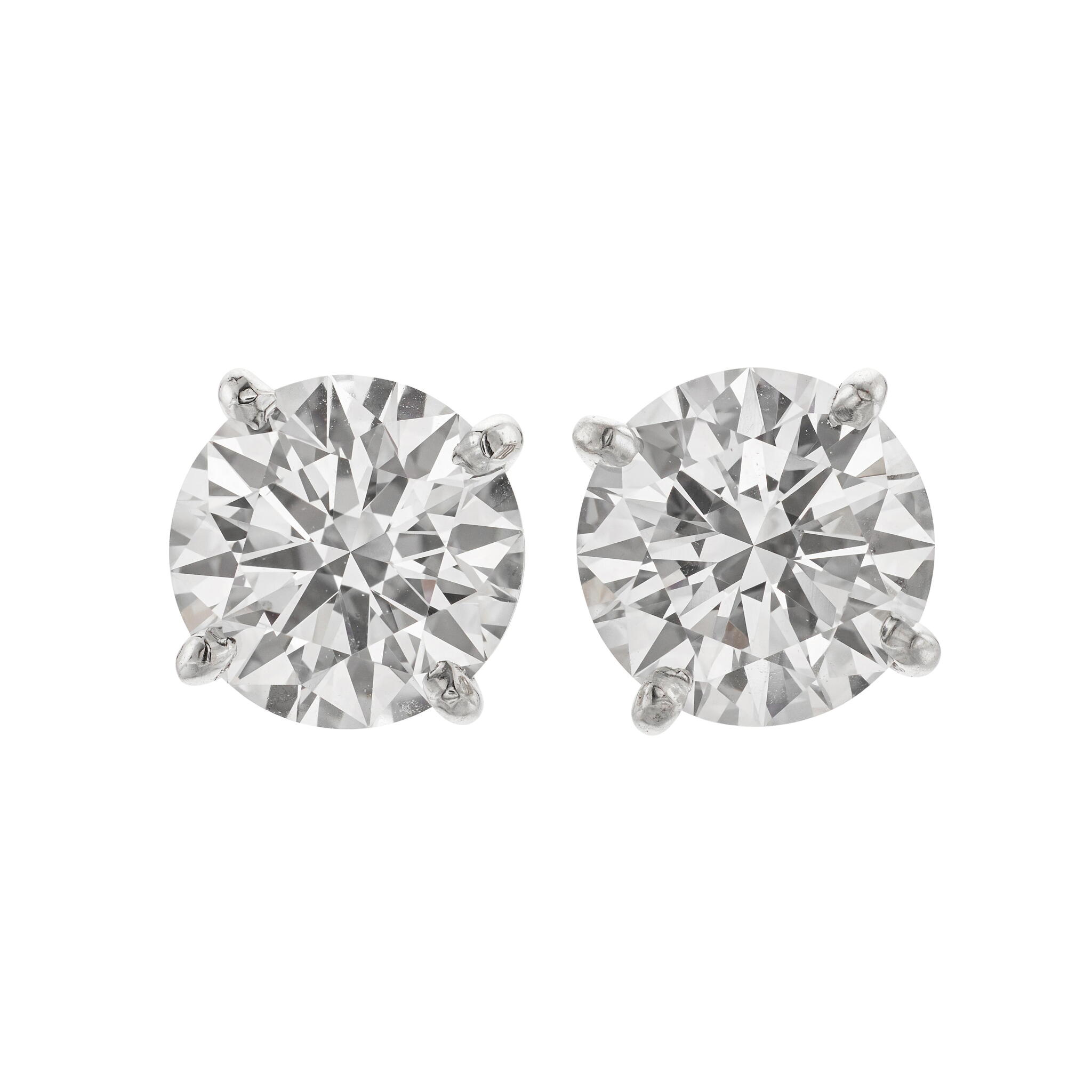 Platinum and 3.01ctw Round Brilliant Cut Diamond Stud Earrings — view 1