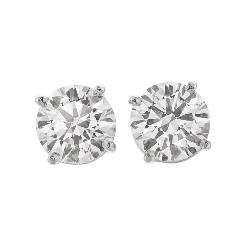 Platinum and 3.01ctw Round Brilliant Cut Diamond Stud Earrings