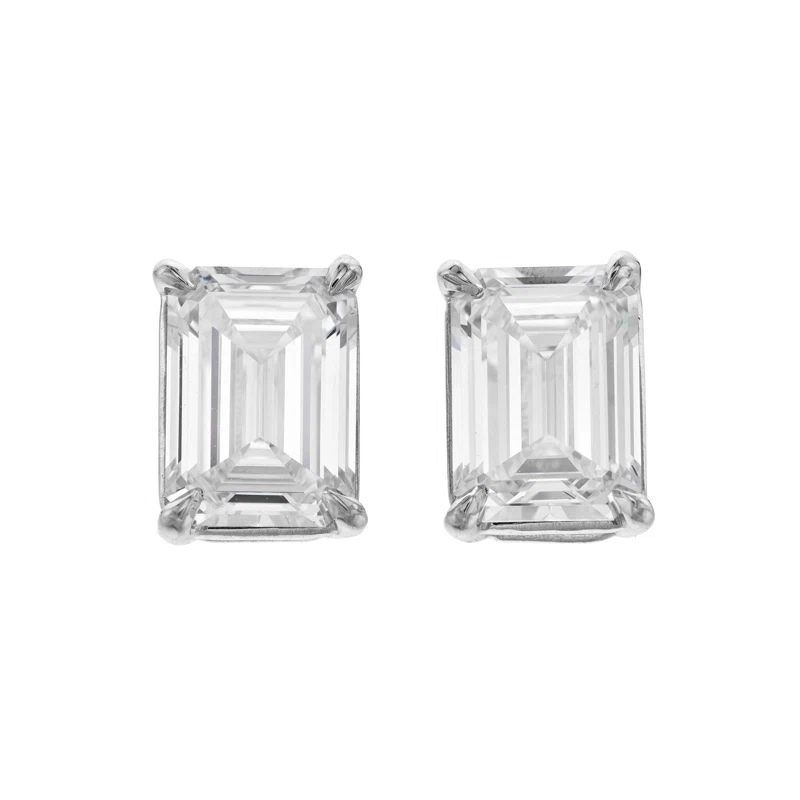 Platinum and 3.23ctw Emerald Cut Diamond Stud Earrings