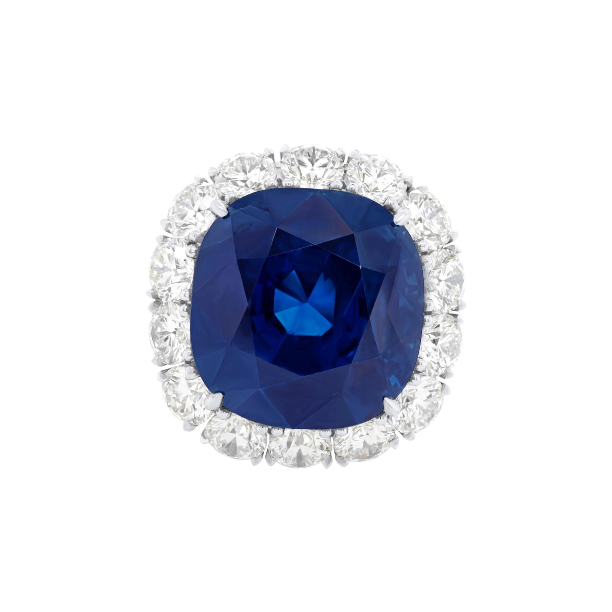 Platinum, 33.25ct Burmese Sapphire and Diamond Ring — view 1