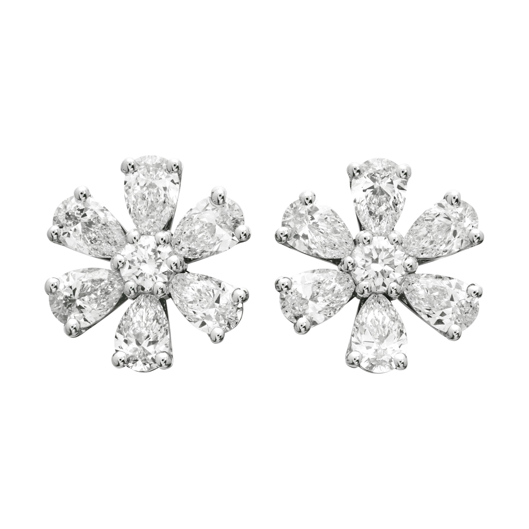 Platinum and 4.20ctw Diamond Flower Stud Earrings — view 1