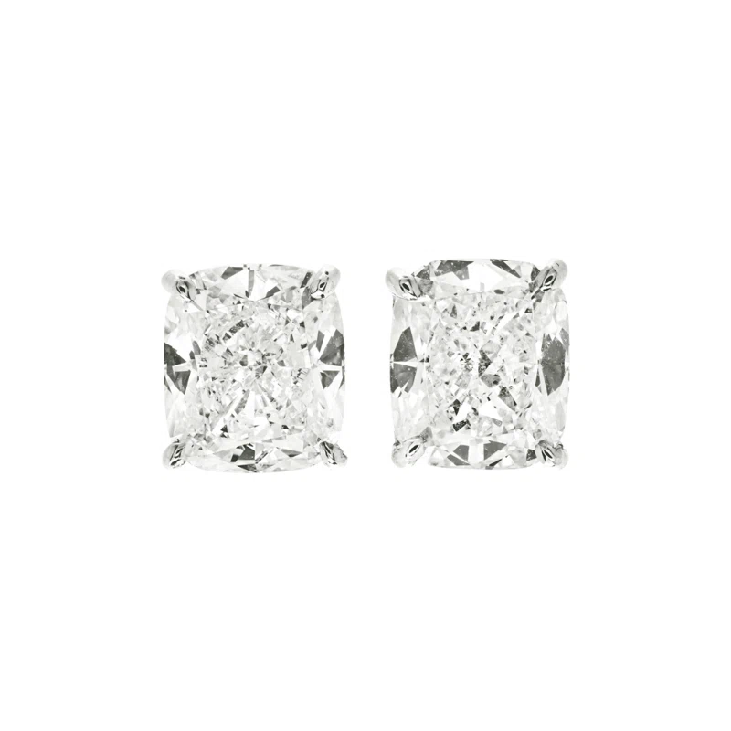 Platinum and 4.20ctw Cushion Cut Diamond Stud Earrings