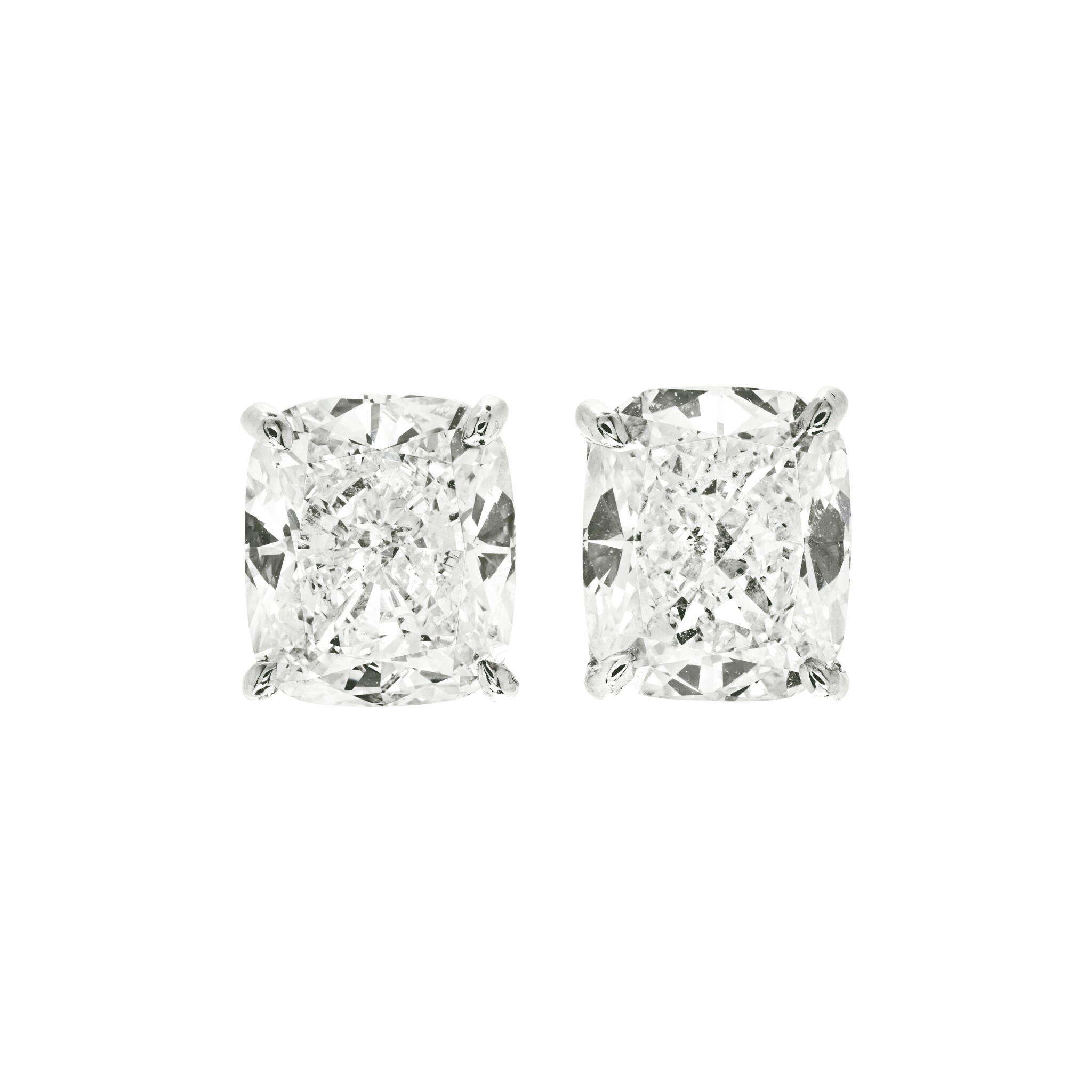 Platinum and 4.20ctw Cushion Cut Diamond Stud Earrings — view 1