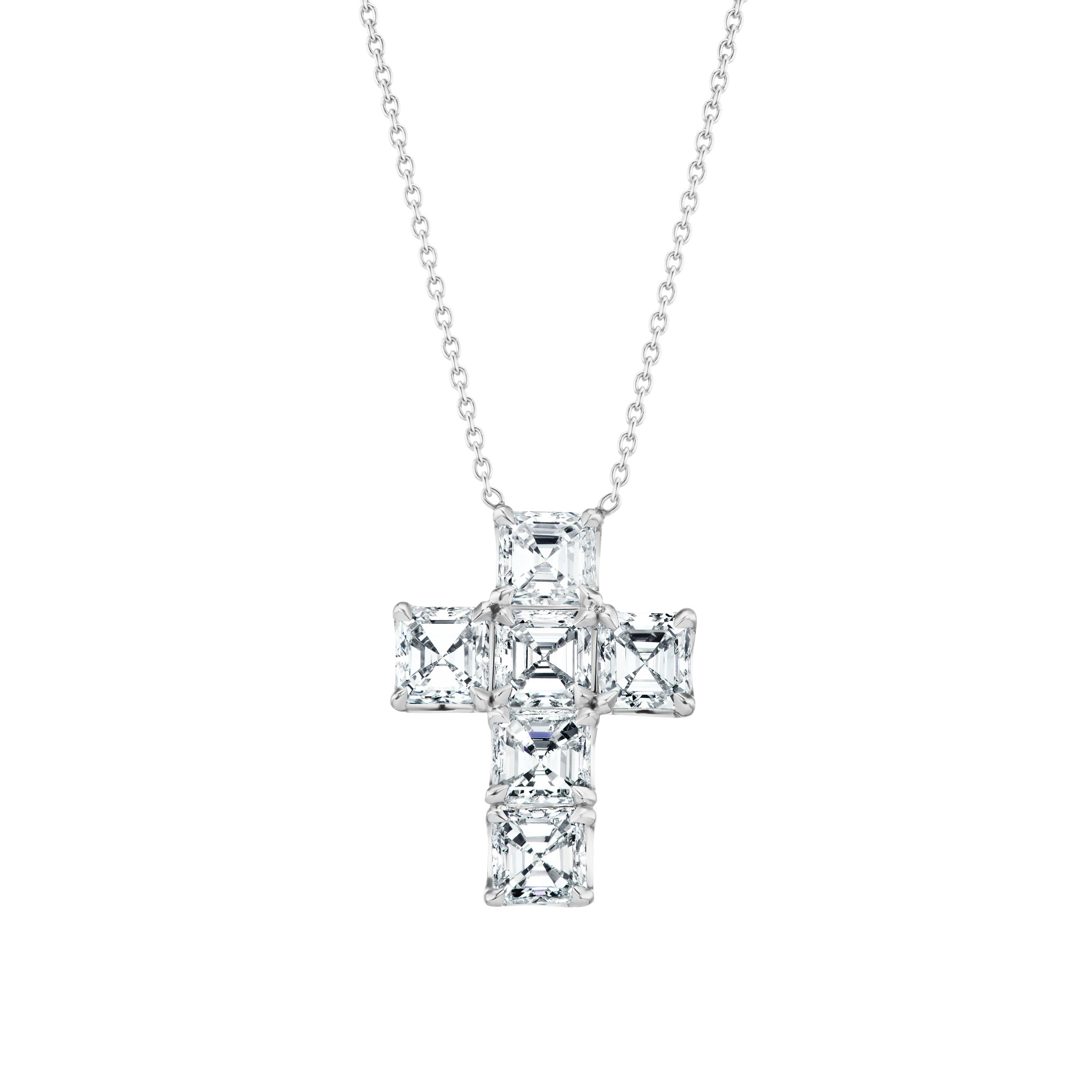Platinum and 4.54ctw Asscher Cut Diamond Cross Pendant Necklace — view 1