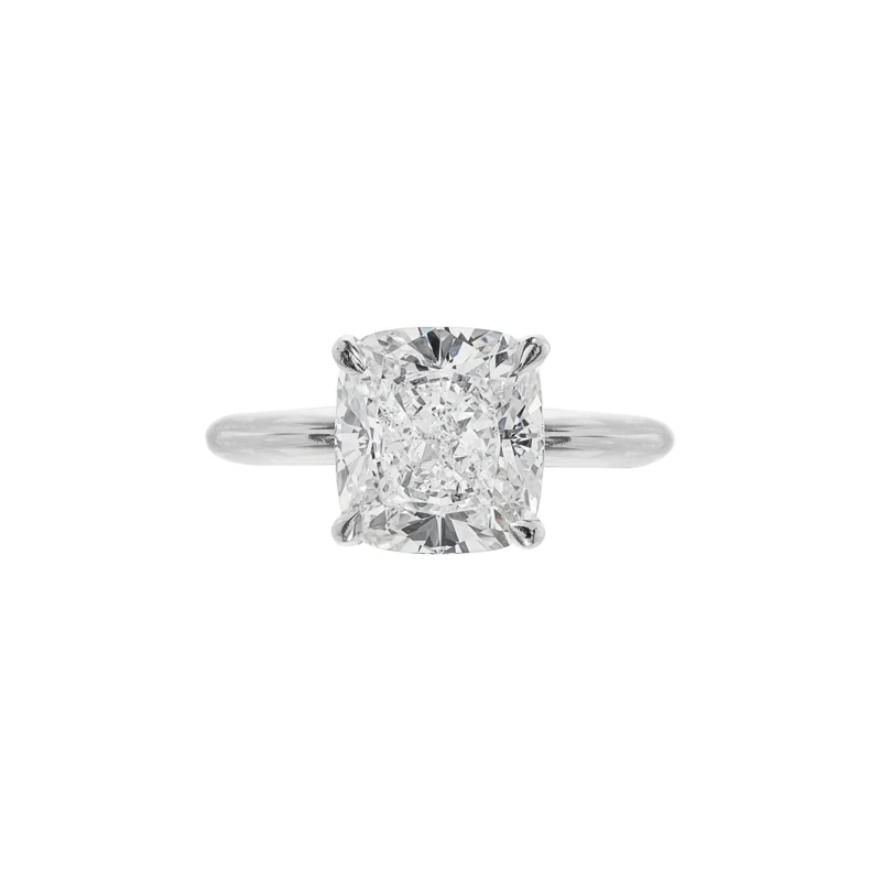 Platinum and 4.02ct Cushion Cut Diamond Solitaire Engagement Ring