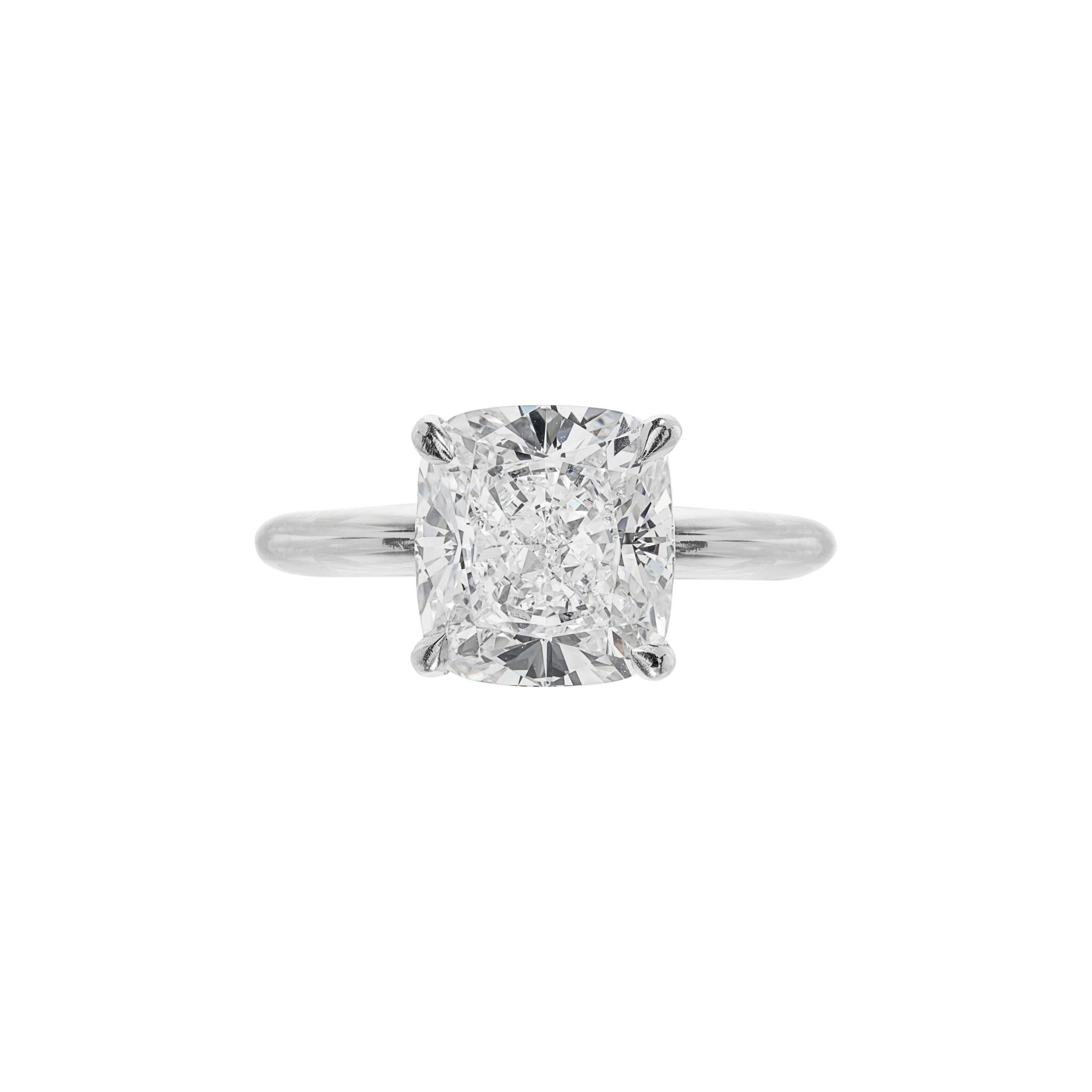 Platinum and 4.02ct Cushion Cut Diamond Solitaire Engagement Ring — view 1