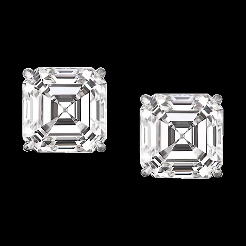 Platinum and 4.02ctw Asscher Cut Diamond Stud Earrings