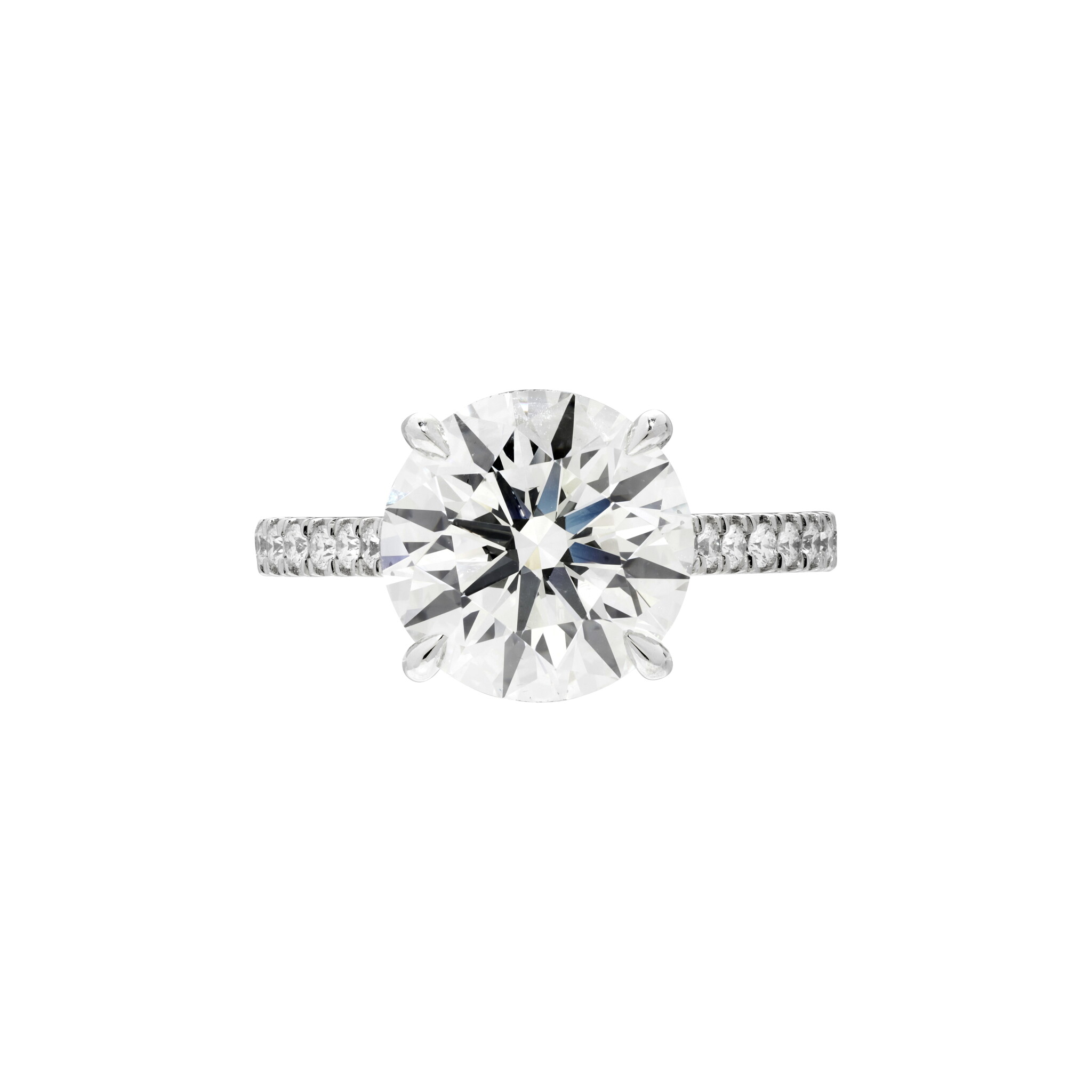 Platinum, 4.28ct Round Brilliant Cut Diamond and Diamond Engagement Ring — view 1
