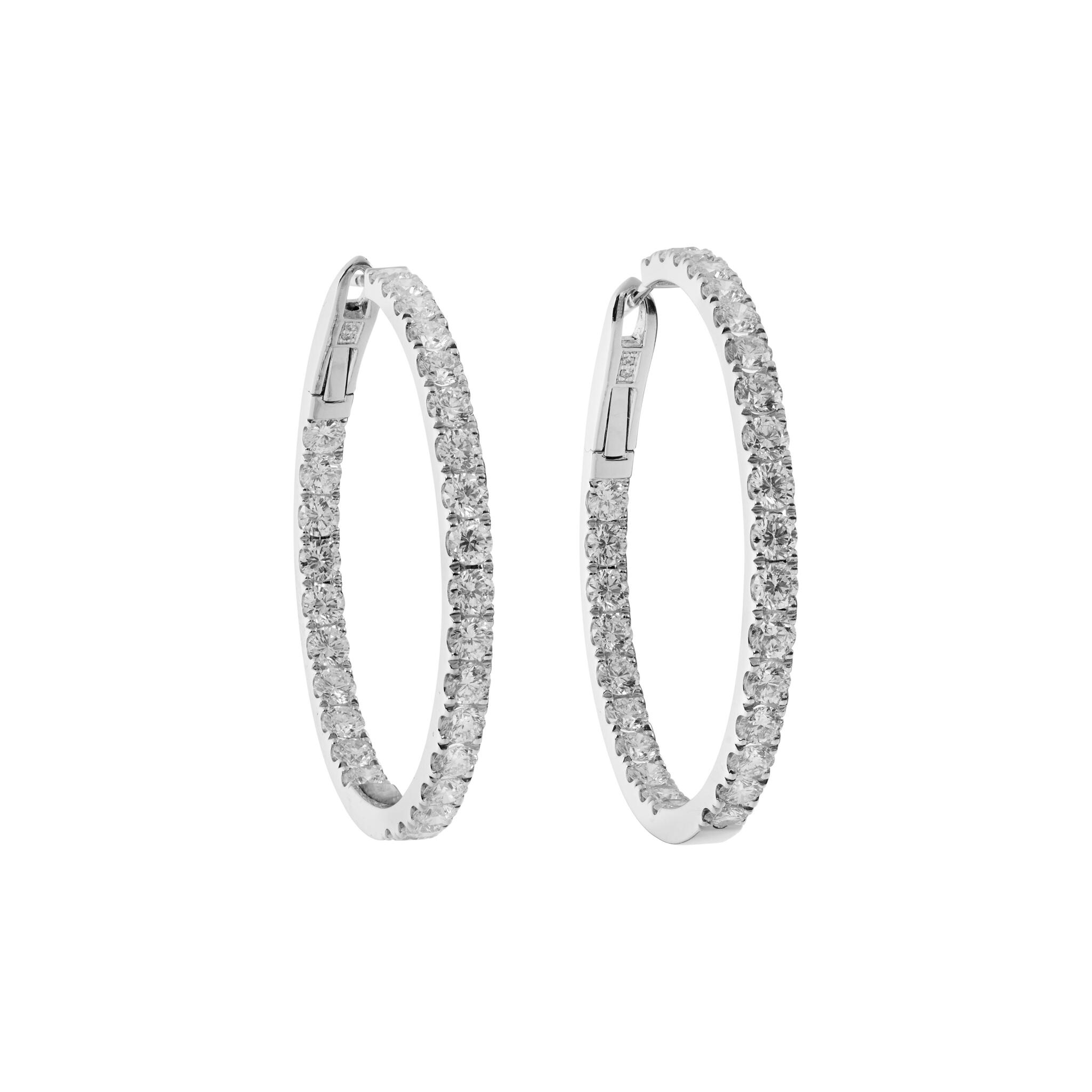 Platinum and 5.00ctw Round Brilliant Cut Diamond Hoop Earrings — view 1