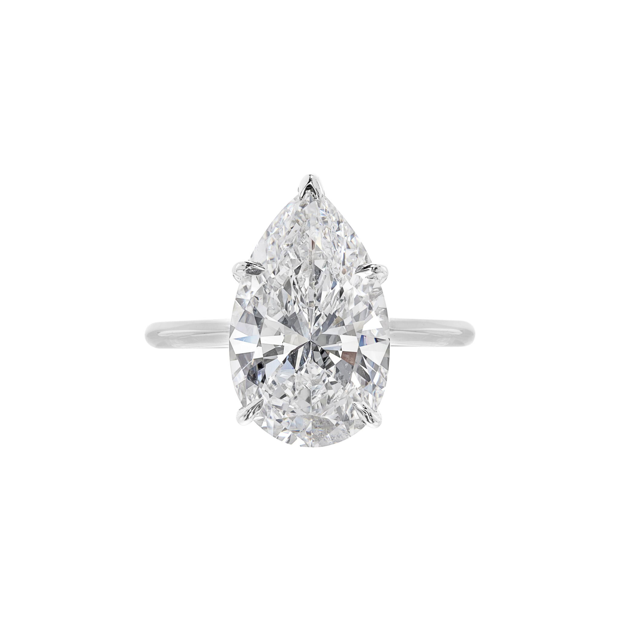 Platinum and 5.01ct Pear Shape Diamond Solitaire Engagement Ring — view 1