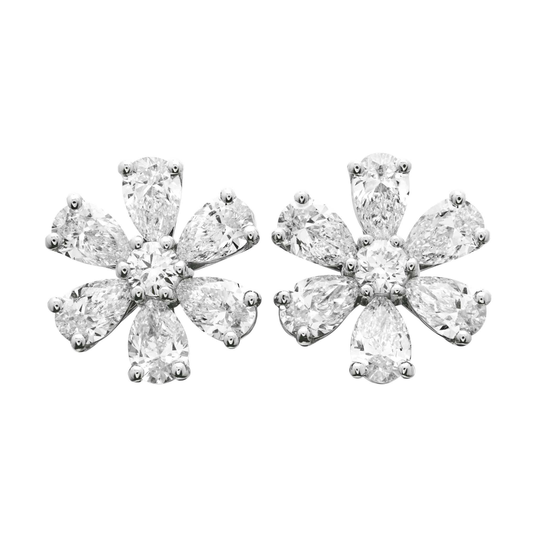 Platinum and 5.15ctw Diamond Flower Stud Earrings — view 1