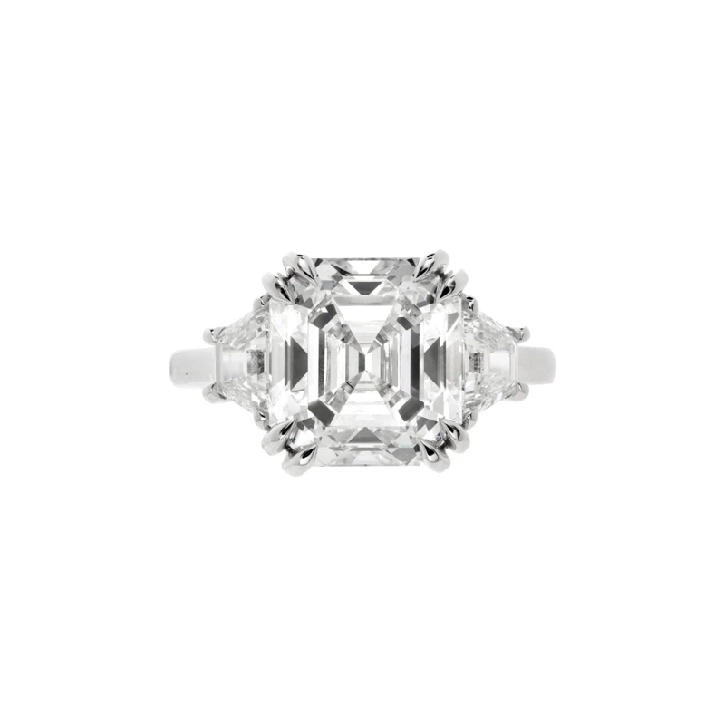 Platinum and 5.67ct Asscher Cut Diamond Three Stone Engagement Ring