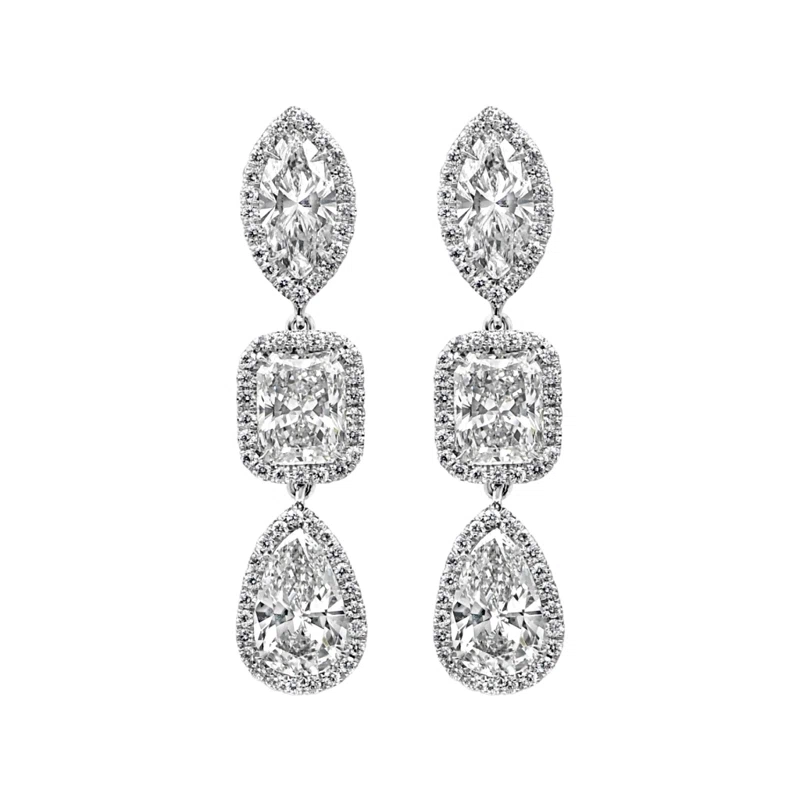 Platinum and 5.80ct Diamond Dangling Drop Earrings