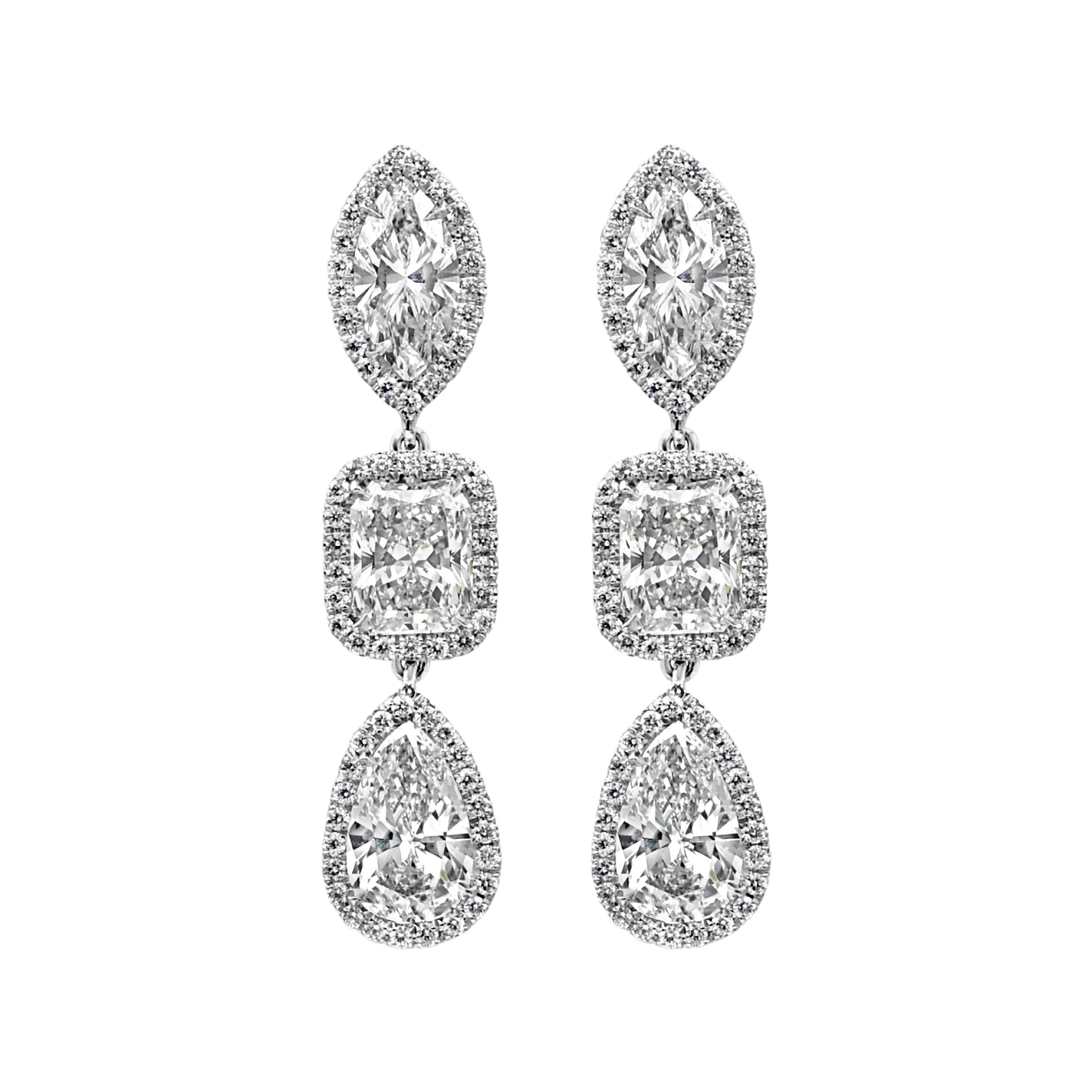 Platinum and 5.80ct Diamond Dangling Drop Earrings — view 1