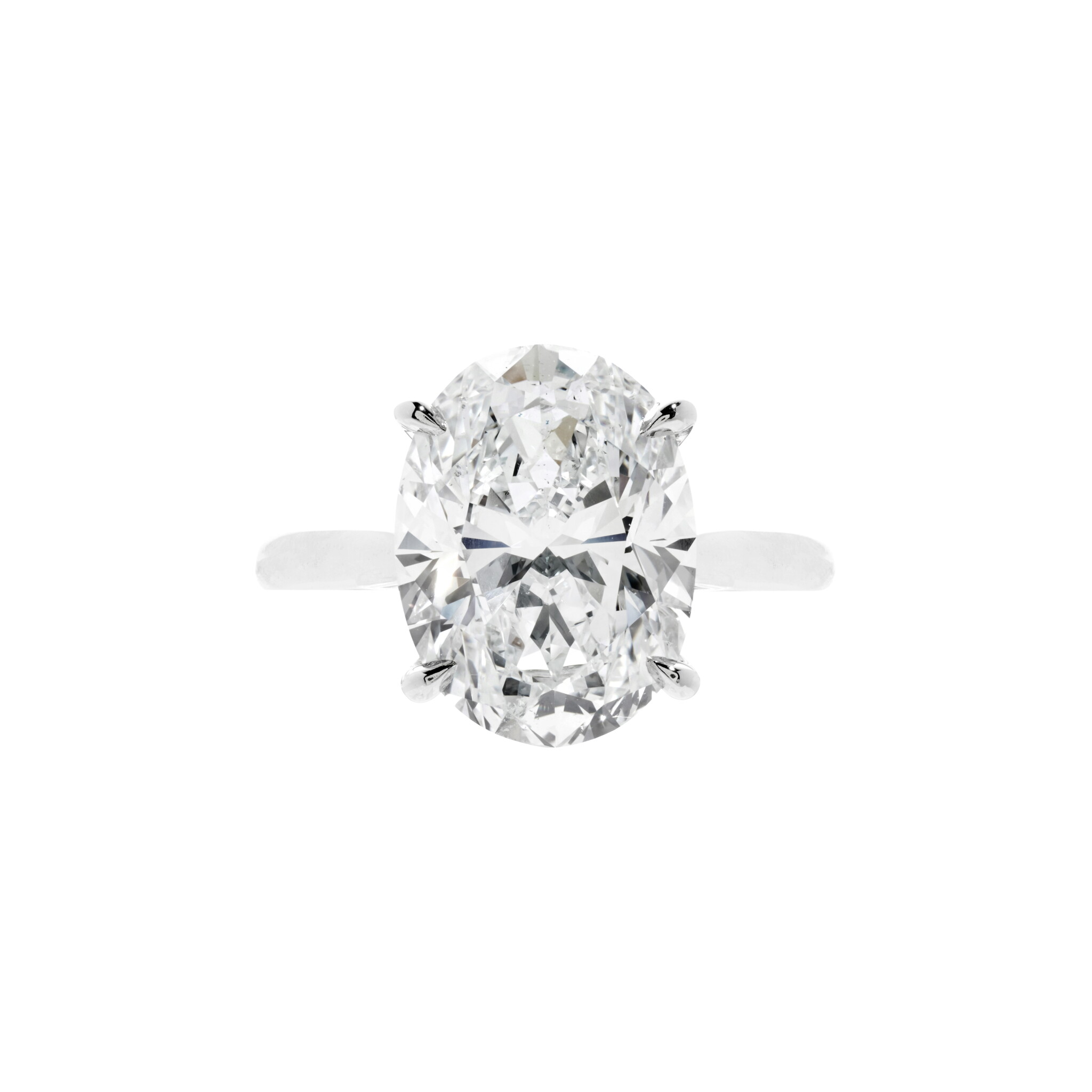 Platinum and 5.01ct Oval Cut Diamond Engagement Ring — view 1