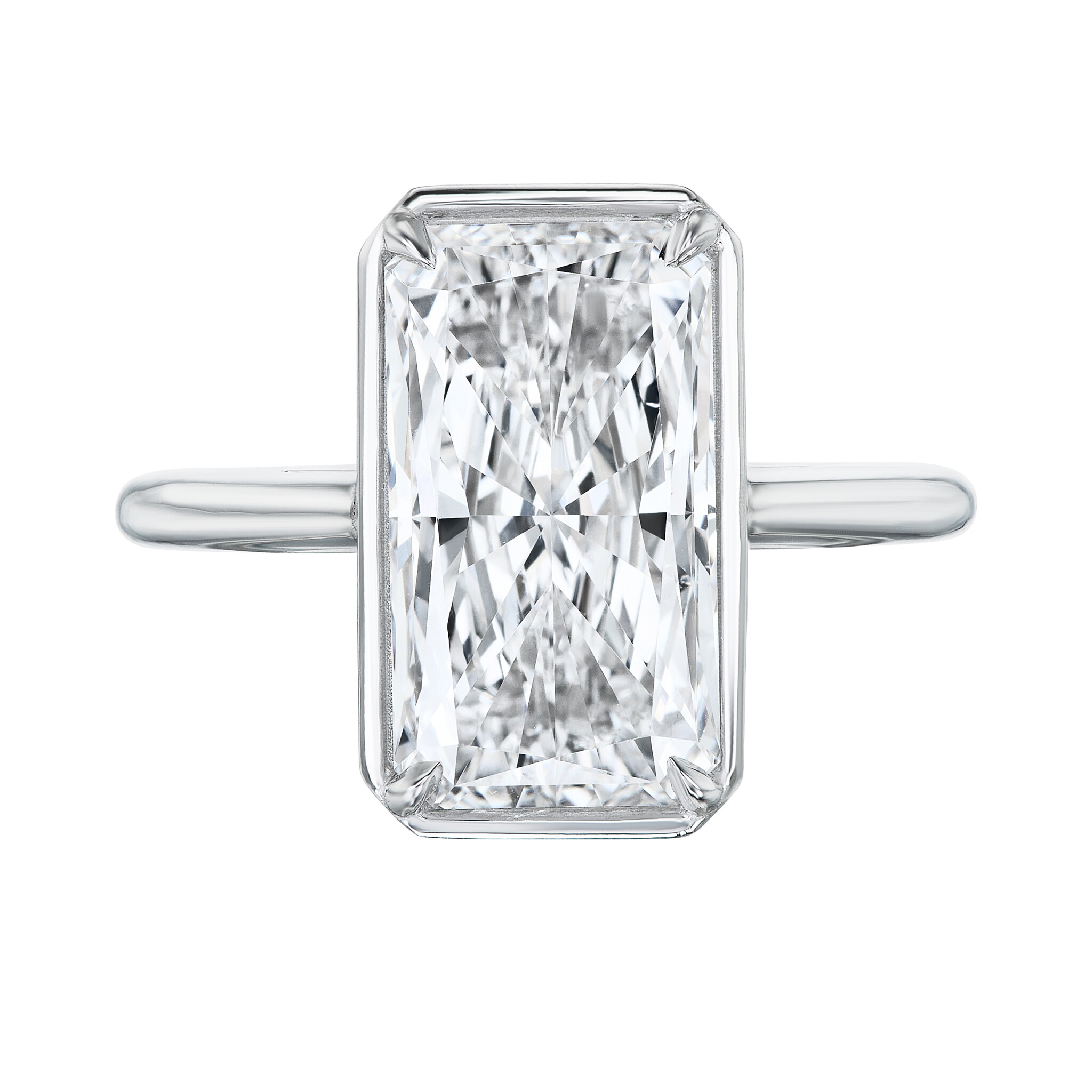 Platinum and 5.05ct Radiant Cut Diamond Solitaire Engagement Ring — view 1