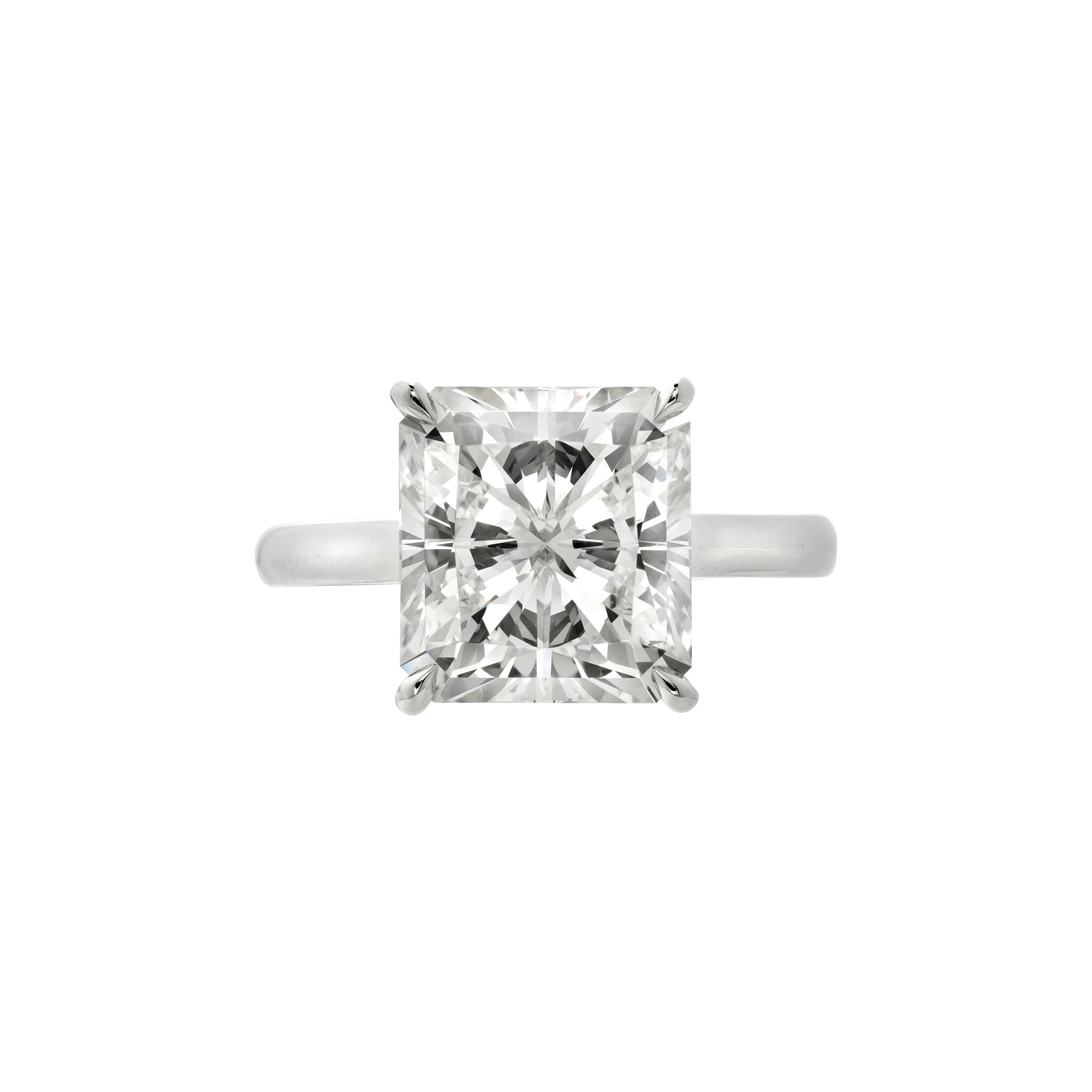 Platinum and 5.16ct Radiant Cut Diamond Engagement Ring — view 1