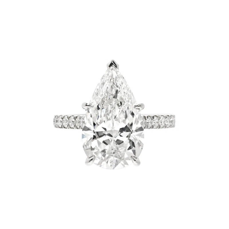 Platinum, 5.86ct Pear Shape Diamond and Diamond Engagement Ring